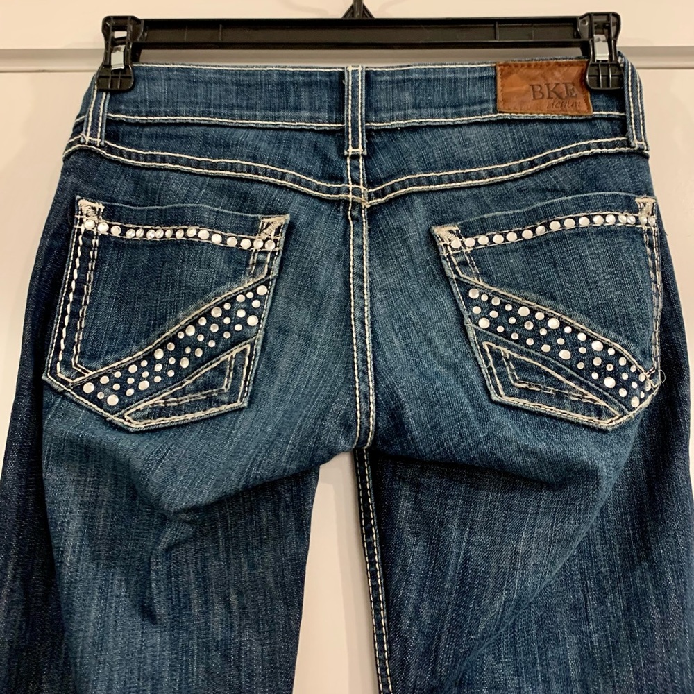 BKE Denim Stella Women’s Slim Bootcut Jeans with Rhinestones Size 25X33.5”